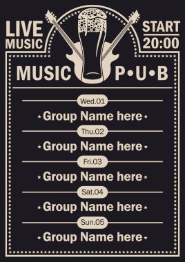 Poster için bira pub gitar ile canlı müzik eşliğinde