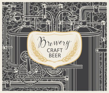 beer banner with production line retro brewery clipart