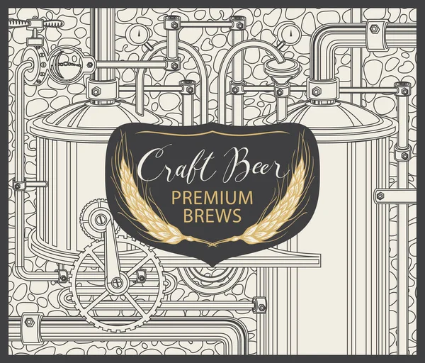 Bannière de bière avec ligne de production brasserie rétro — Image vectorielle