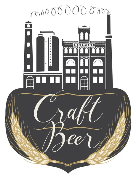 Bannière de bière avec bâtiment de brasserie dans le style rétro — Image vectorielle