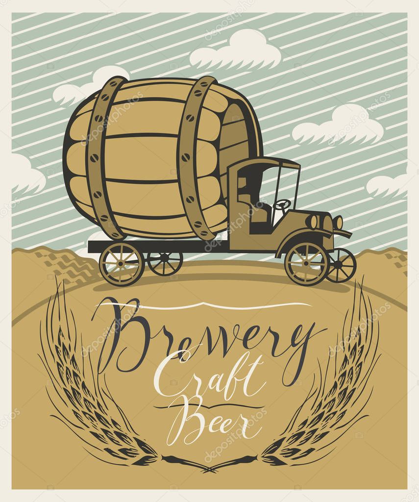 Beer banner with brewery truck car in a landscape