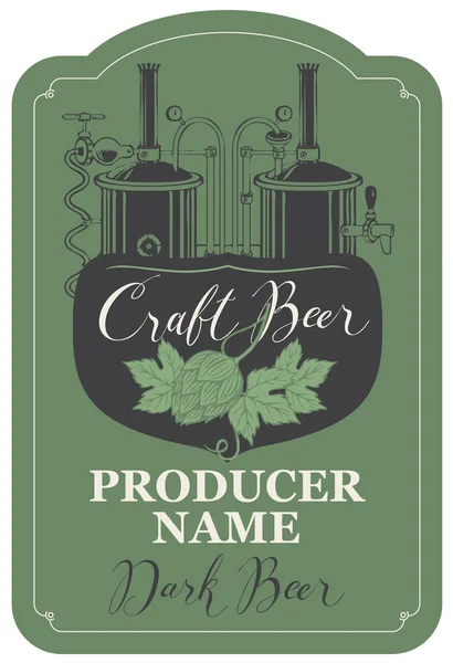 Pivo štítek s chmelem a pivovar výrobní linky — Stockový vektor