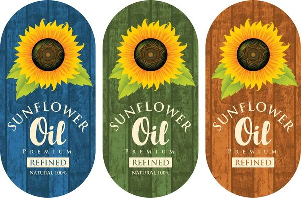 Ensemble d'étiquettes pour huile de tournesol avec tournesol — Image vectorielle