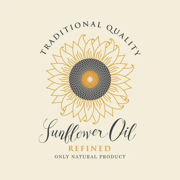 Etikett für raffiniertes Sonnenblumenöl mit Aufschrift — Stockvektor