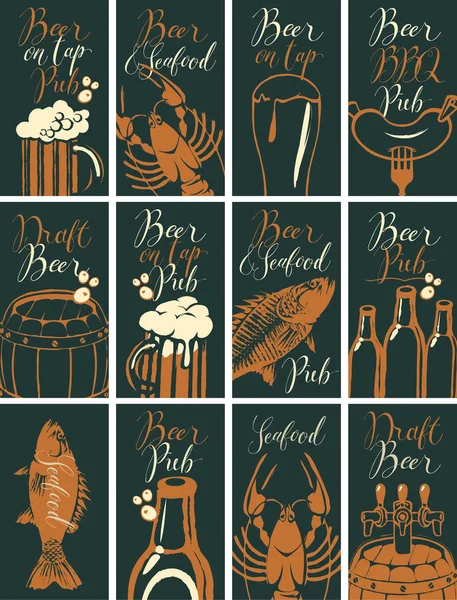 Conjunto de tarjetas de visita para pub sobre el tema de la cerveza — Archivo Imágenes Vectoriales