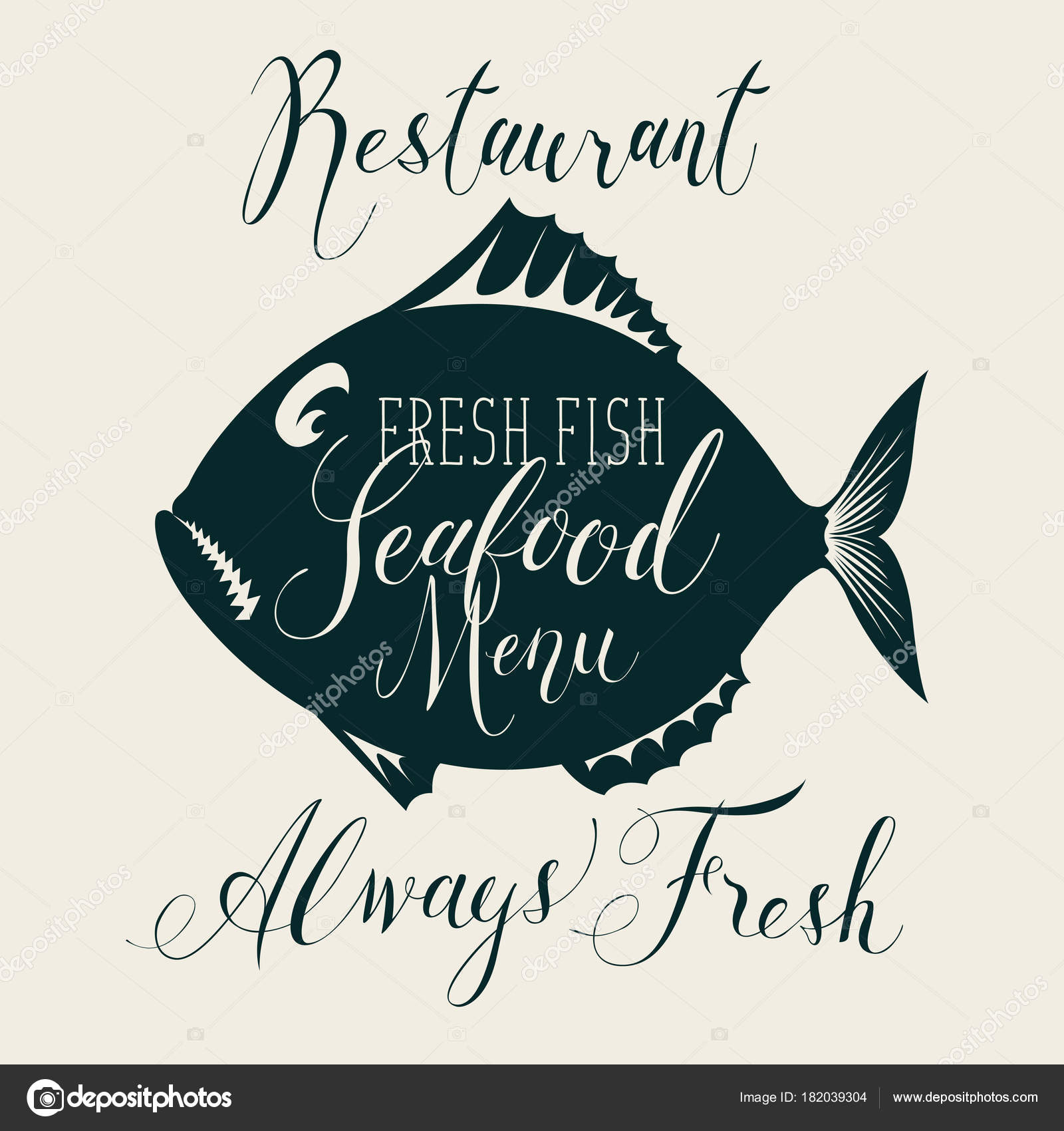 Menu Di Pesce Con Pesci Decorativi E Iscrizioni Vettoriali Stock
