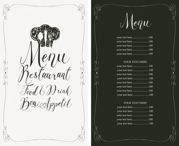 Menu restaurant avec liste de prix, toque et couverts — Image vectorielle