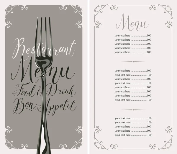 Restaurant menu met prijslijst en realistische vork — Stockvector