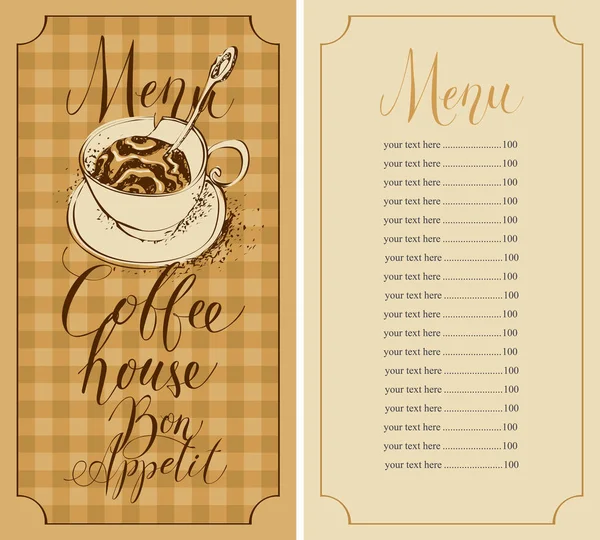 Menu café maison avec tasse cassée et liste des prix — Image vectorielle