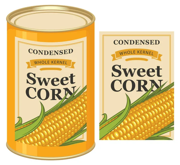 A dobozos csemege kukorica a cob a konzervdoboz-címke — Stock Vector