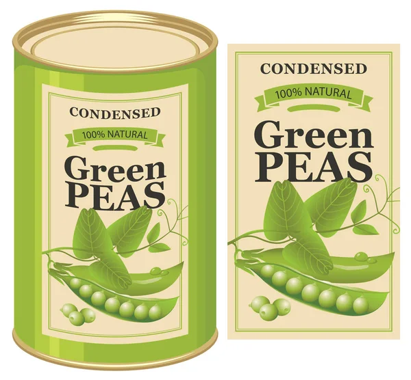 青豌豆罐头锡罐矢量标签 — 图库矢量图片