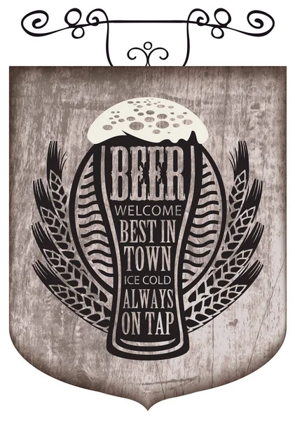 Letrero con vaso de cerveza con palabras sobre el tema de la cerveza — Archivo Imágenes Vectoriales
