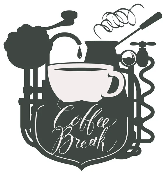 Banner com uma xícara de café e máquina de café retro — Vetor de Stock