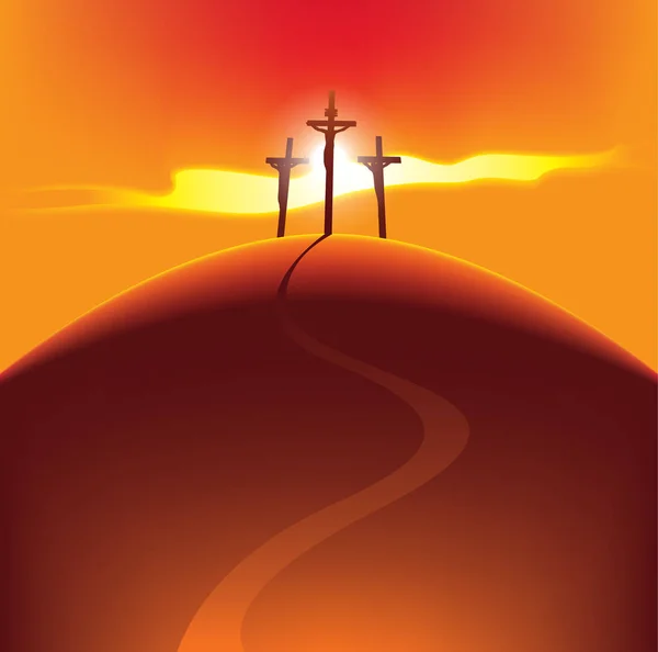 Pancarta el Viernes Santo con tres cruces — Vector de stock