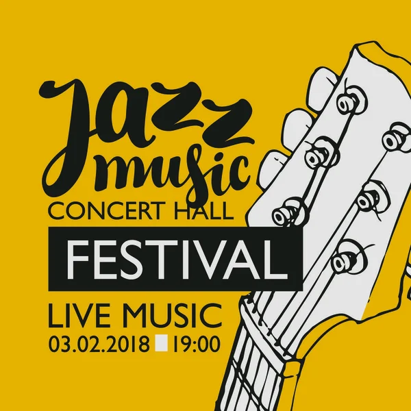 Banner para música jazz festival com um pescoço de guitarra — Vetor de Stock
