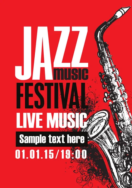 Cartaz para música ao vivo festival de jazz com saxofone —  Vetores de Stock