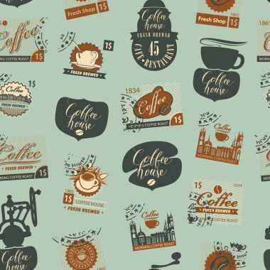 Kahve Tema posta damgaları ile Seamless Modeli