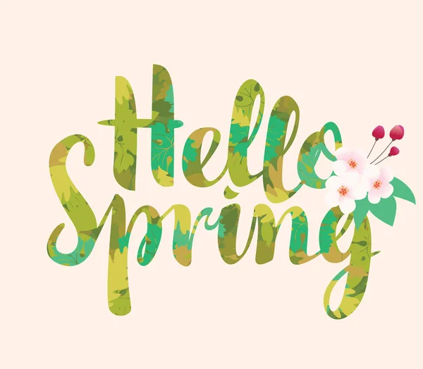 Inskripsi kaligrafi Halo Spring dengan bunga - Stok Vektor