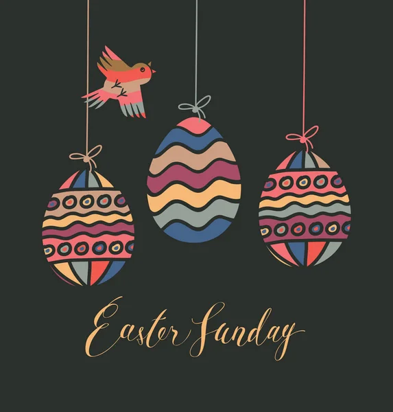Tarjeta de felicitación con huevos de Pascua y aves — Archivo Imágenes Vectoriales