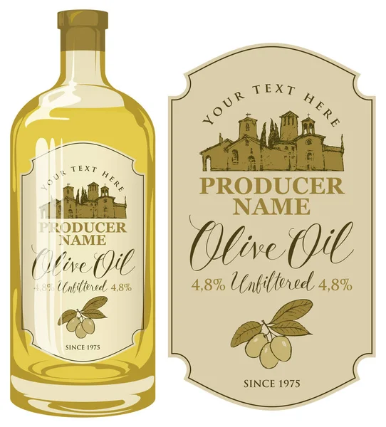 Az olívaolaj, a vidéki táj címke — Stock Vector