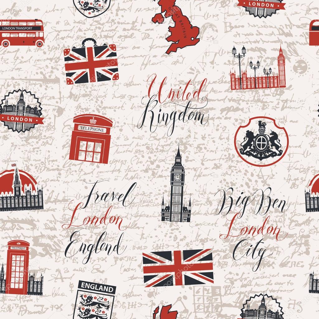 Seamless background on theme of UK and London