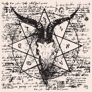 keçi ve pentagram kafatası ile çizimi