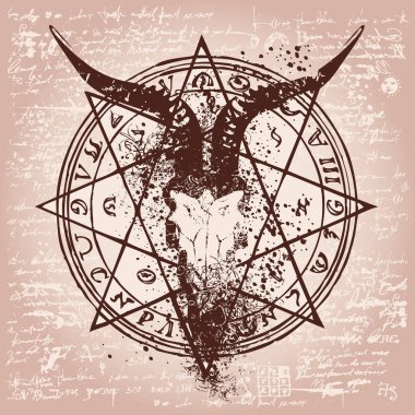 keçi ve pentagram kafatası ile çizimi