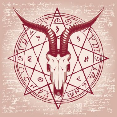 keçi ve pentagram kafatası ile çizimi