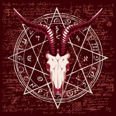 keçi ve pentagram kafatası ile çizimi