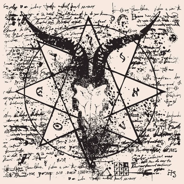 Ilustração com crânio de cabra e pentagrama — Vetor de Stock
