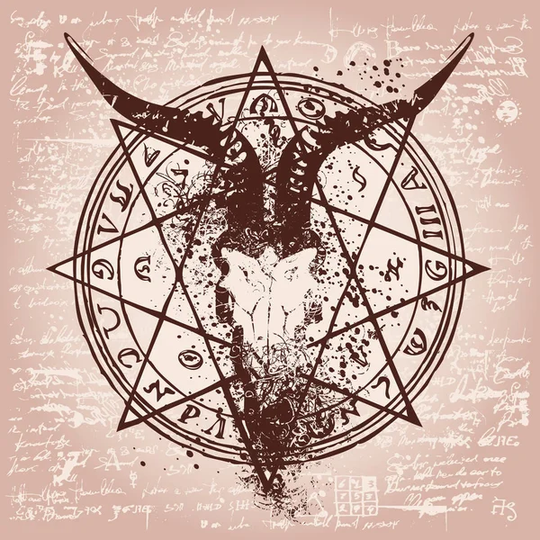 Illustration with skull of goat and pentagram — Stock Vector