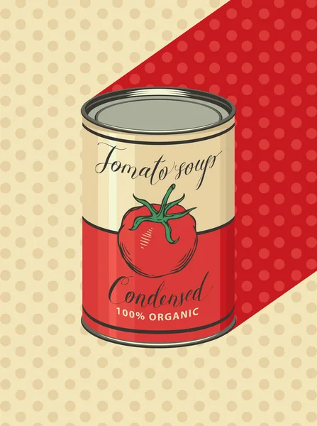 Illustration d'une boîte de conserve avec étiquette soupe de tomate — Image vectorielle