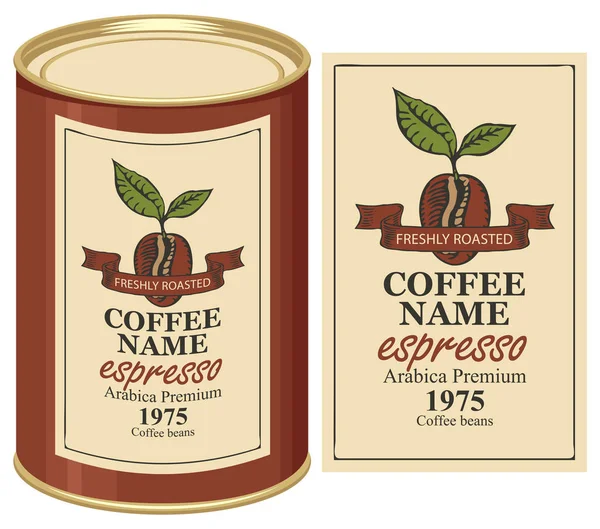 Uma lata com etiqueta para grãos de café — Vetor de Stock