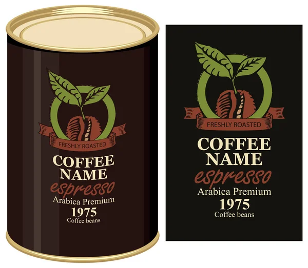 Tin 缶コーヒー豆のラベル — ストックベクタ