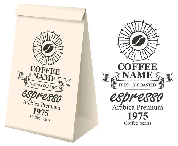 Kağıt ambalaj etiketi kahve çekirdekleri için — Stok Vektör