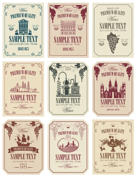 Set of vector labels for wine in retro style — Stock Vector