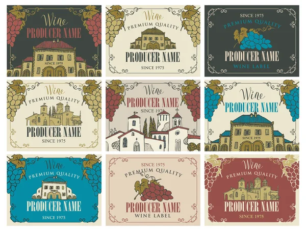 Set de etiquetas vectoriales para vino en estilo retro — Vector de stock