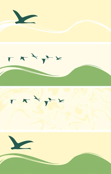 一组横幅与飞鹅或鸭子 — 图库矢量图片