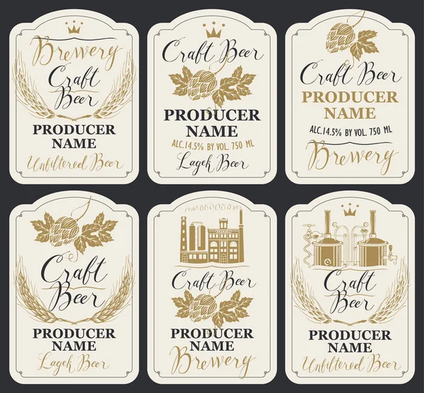Ensemble d'étiquettes pour bière et brasserie dans un style rétro — Image vectorielle
