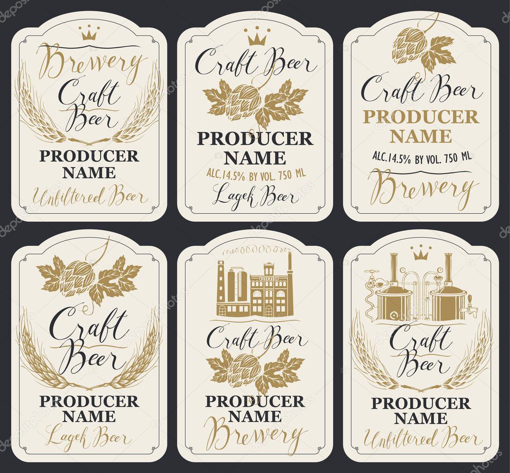 Set of labels for beer and brewery in retro style