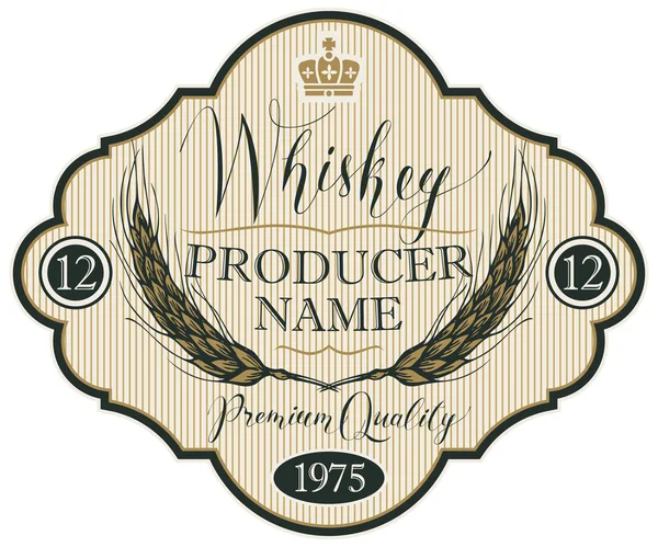 Label for whiskey with ears of barley — Stock Vector