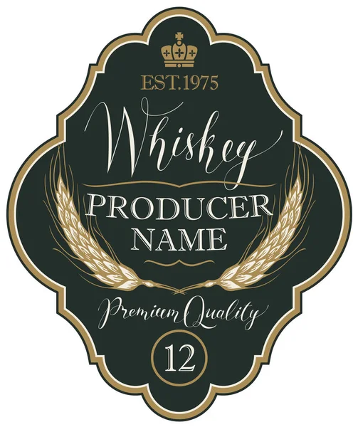 Label for whiskey with ears of barley — Stock Vector