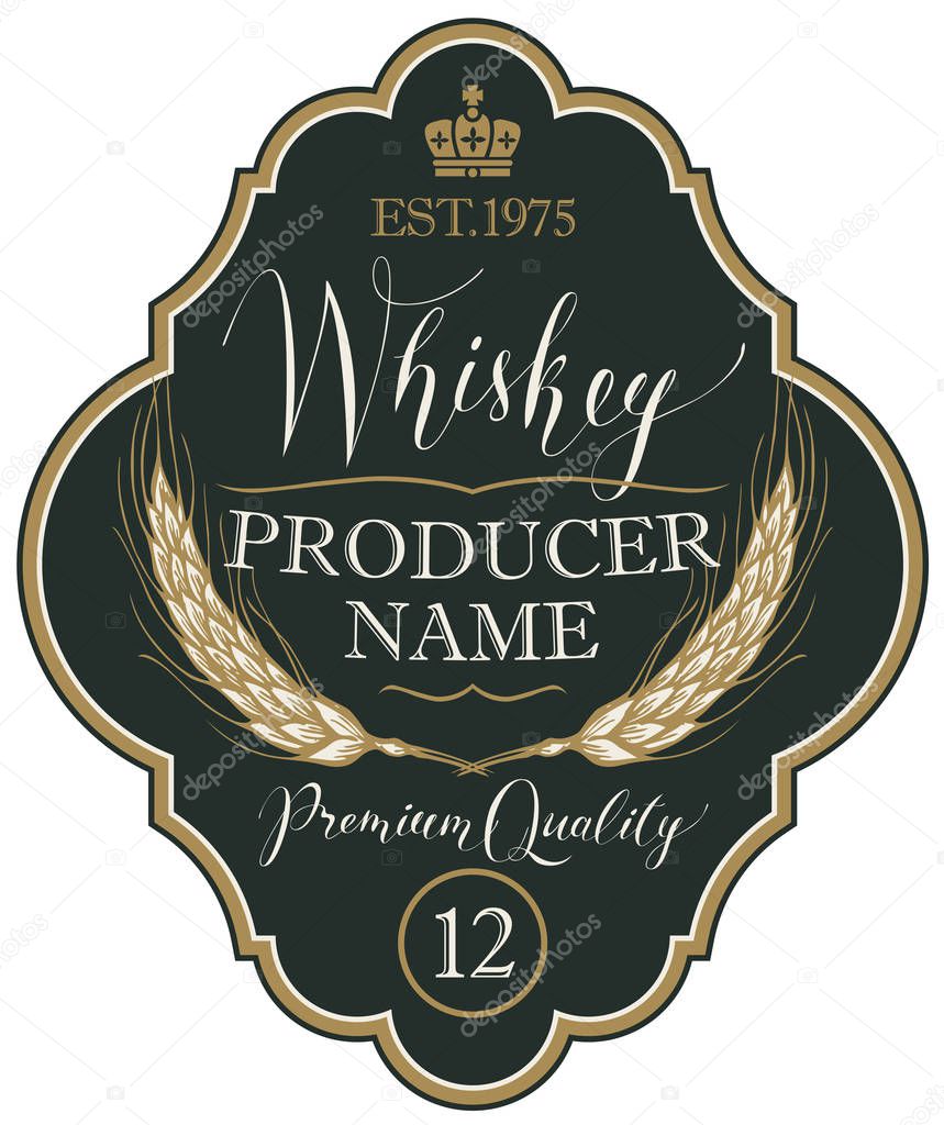 Label for whiskey with ears of barley