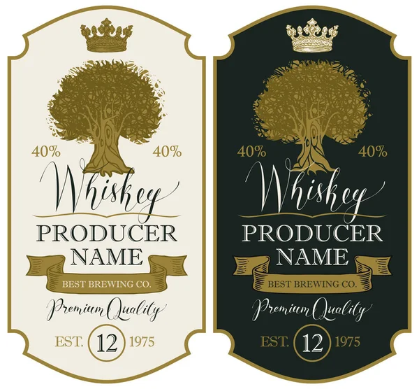 Etiquetas para whisky con corona y roble — Archivo Imágenes Vectoriales