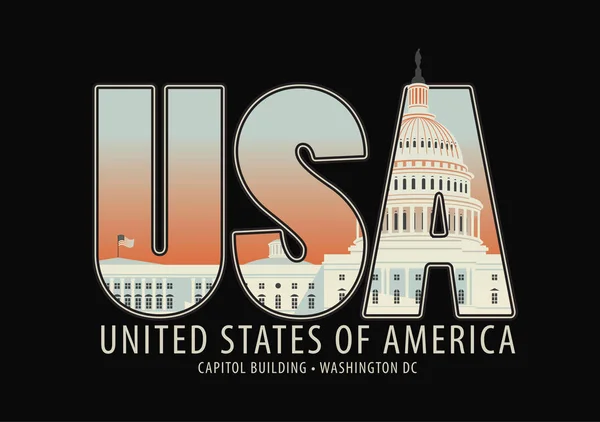 Lettres USA avec l'image du Capitole — Image vectorielle