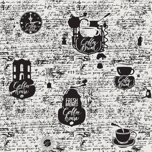 Grunge fundo sem costura no tema do café — Vetor de Stock