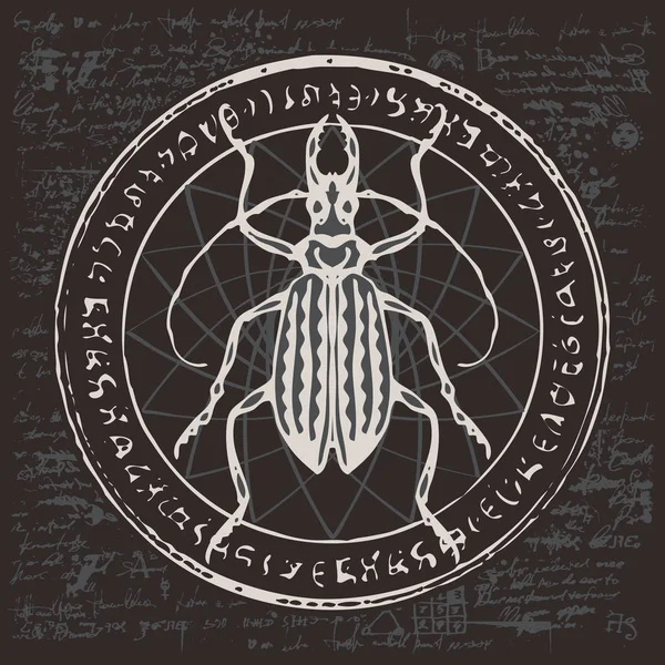 Dibujo del escarabajo sobre un fondo abstracto — Archivo Imágenes Vectoriales