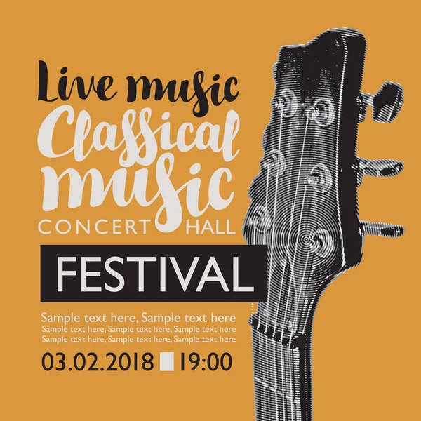 Banner per festival musica dal vivo con manico di chitarra — Vettoriale Stock