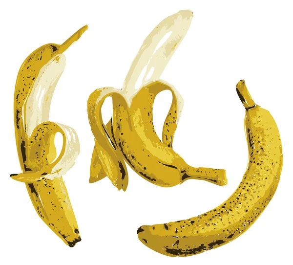 Banán, elszigetelt fehér félig meghámozott banán — Stock Vector