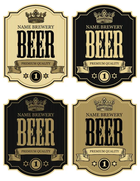 Vier Etiketten für Bier mit Krone im Retro-Stil — Stockvektor